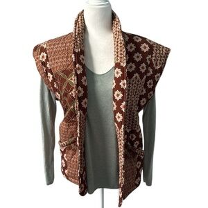 Senes Quilted Fashion Vest Brown Green Floral Pattern One Size Fits Most